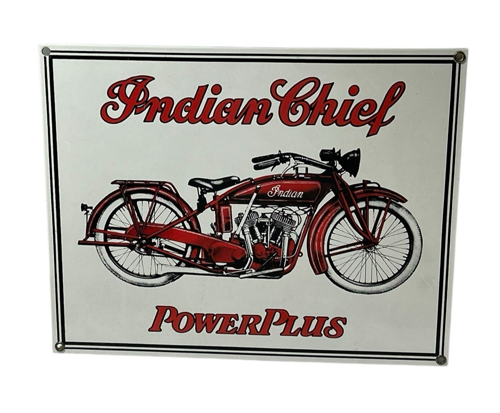 Vintage Indian Chief Power Plus Original Porcelain Sign 13" x 10.25"